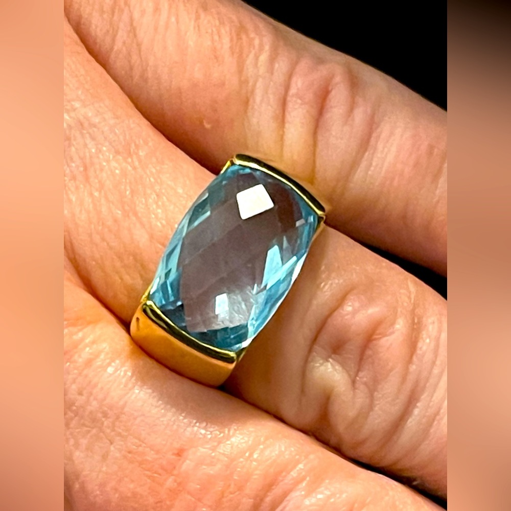 SOLD 18k men’s ring with beautiful blue topaz.